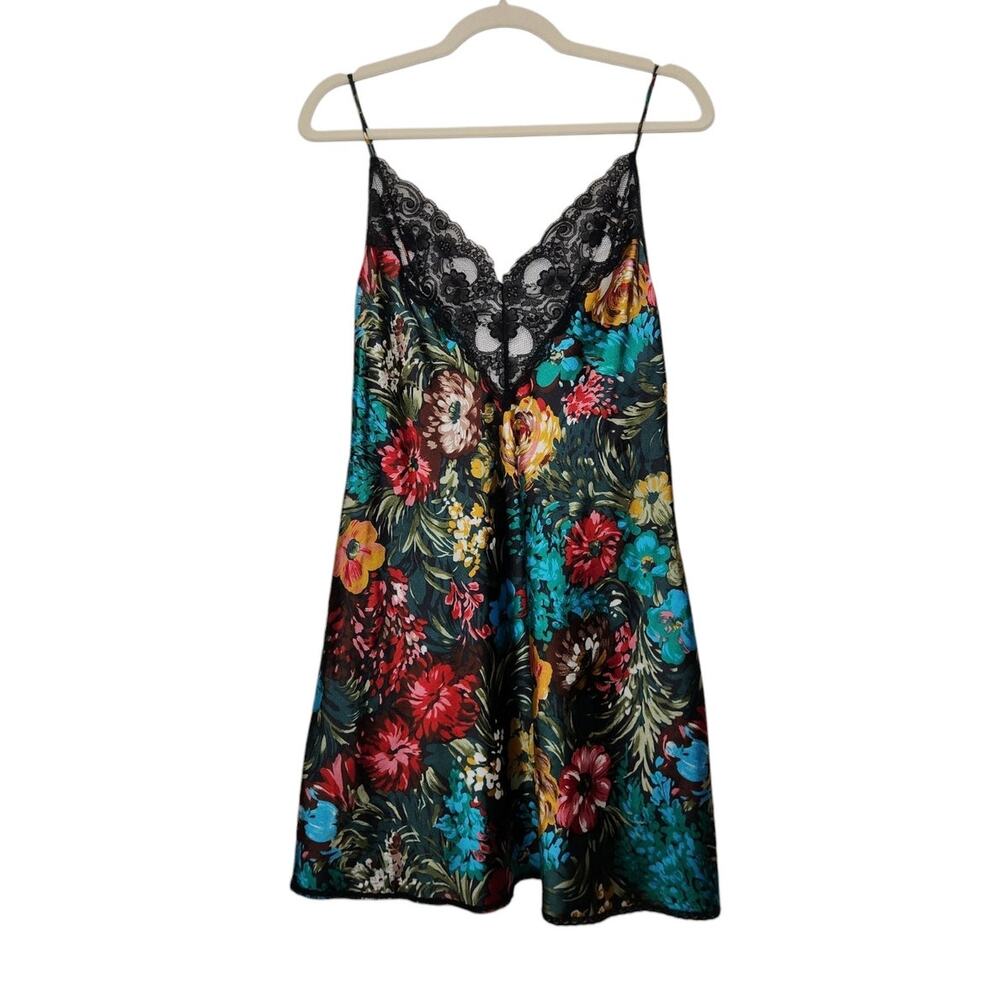 Vintage 80s 90s Floral Flowers Emo Goth Slip Dress Lace Val Mode Cottage Core